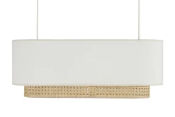 Miliboo Suspension|Suspension-Abat-jour pour suspension double en tissu blanc et cannage rotin naturel L62 cm TIWY