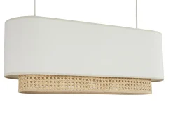 Miliboo Suspension|Suspension-Abat-jour pour suspension double en tissu blanc et cannage rotin naturel L62 cm TIWY