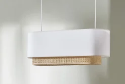 Miliboo Suspension|Suspension-Abat-jour pour suspension double en tissu blanc et cannage rotin naturel L62 cm TIWY