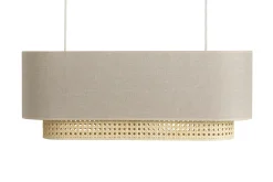 Miliboo Suspension|Suspension-Abat-jour pour suspension double en lin beige et cannage rotin naturel L62 cm TIWY