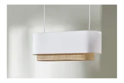 Miliboo Suspension|Suspension-Abat-jour pour suspension double en lin beige et cannage rotin naturel L62 cm TIWY