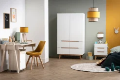 Miliboo Armoire|Rangement Enfant-Armoire scandinave avec penderie et tiroirs finition blanc mat et bois chêne clair L100 cm KELMA