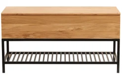 Miliboo Banc|Meuble D'entrée-Banc d'entrée industriel avec coffre de rangement en bois massif et métal noir L100 cm SORG