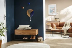 Miliboo Banc|Meuble D'entrée-Banc d'entrée industriel avec coffre de rangement en bois massif et métal noir L100 cm SORG