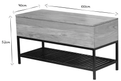 Miliboo Banc|Meuble D'entrée-Banc d'entrée industriel avec coffre de rangement en bois massif et métal noir L100 cm SORG