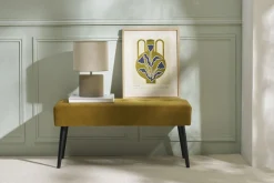 Miliboo Banc|Meuble D'entrée-Banc design capitonné en tissu velours bronze et métal noir L96 cm GUESTA