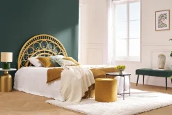 Miliboo Banc|Meuble D'entrée-Banc design capitonné en tissu velours vert foncé et métal noir L96 cm GUESTA
