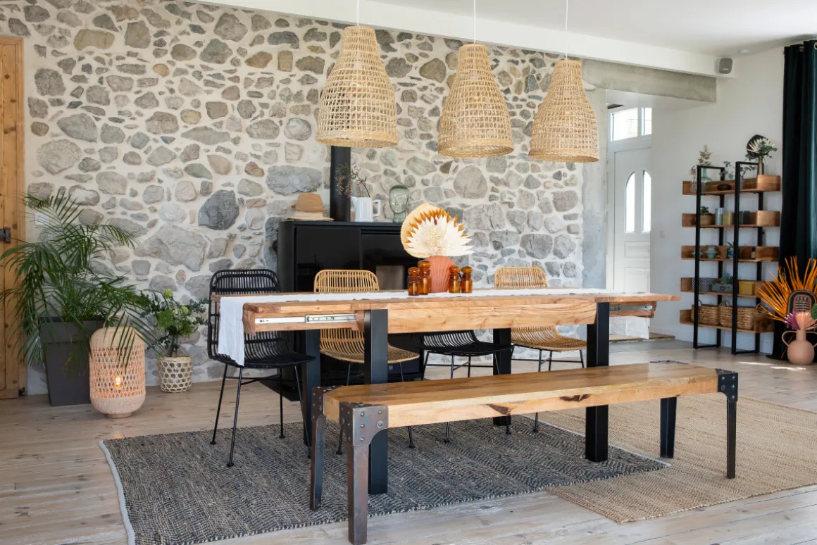 Miliboo Chaise En Bois|Banc-Banc industriel en bois manguier massif et métal noir L180 cm MADISON