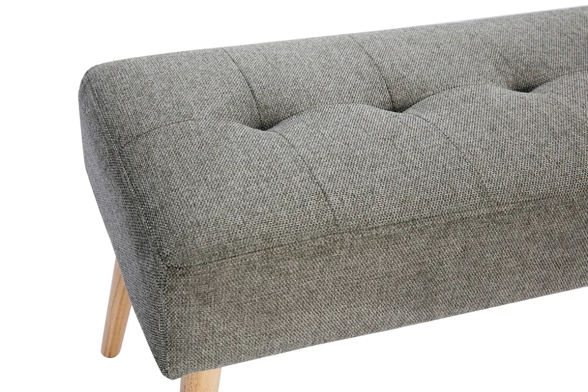 Miliboo Banc|Meuble D'entrée-Banc scandinave capitonné en tissu effet velours texturé gris clair et bois clair L96 cm GUESTA