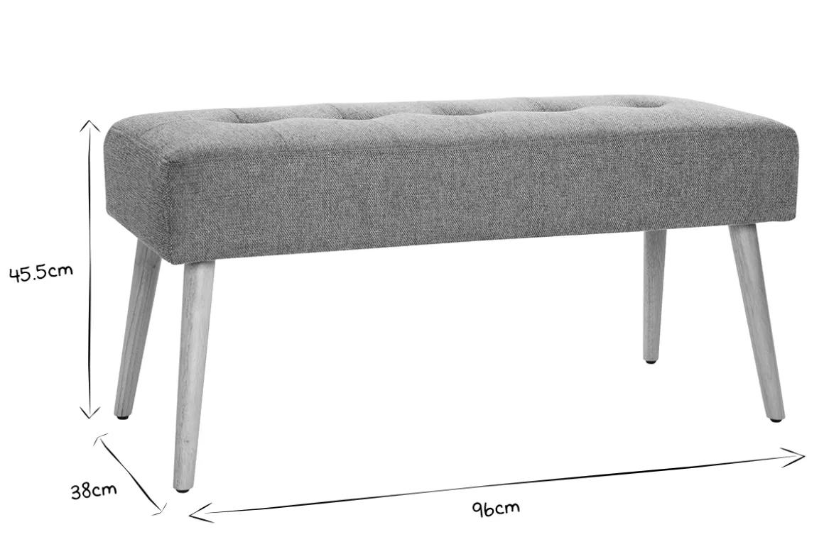 Miliboo Banc|Meuble D'entrée-Banc scandinave capitonné en tissu effet velours texturé gris clair et bois clair L96 cm GUESTA
