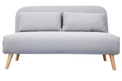 Miliboo Canapé Convertible|Voir Tous Les Canapés-Banquette convertible 2 places en tissu gris clair et bois clair AMIKO