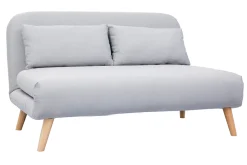 Miliboo Canapé Convertible|Voir Tous Les Canapés-Banquette convertible 2 places en tissu gris clair et bois clair AMIKO