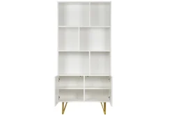 Miliboo Bibliothèque Et Étagère|Bibliothèque Et Étagère-Bibliothèque design gravée blanc mat et métal doré 2 portes L86 cm OZEN