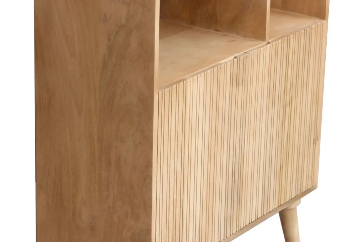 Miliboo Bibliothèque Et Étagère|Bibliothèque Et Étagère-Bibliothèque en bois manguier massif 2 portes gravées L80 cm RUBIA