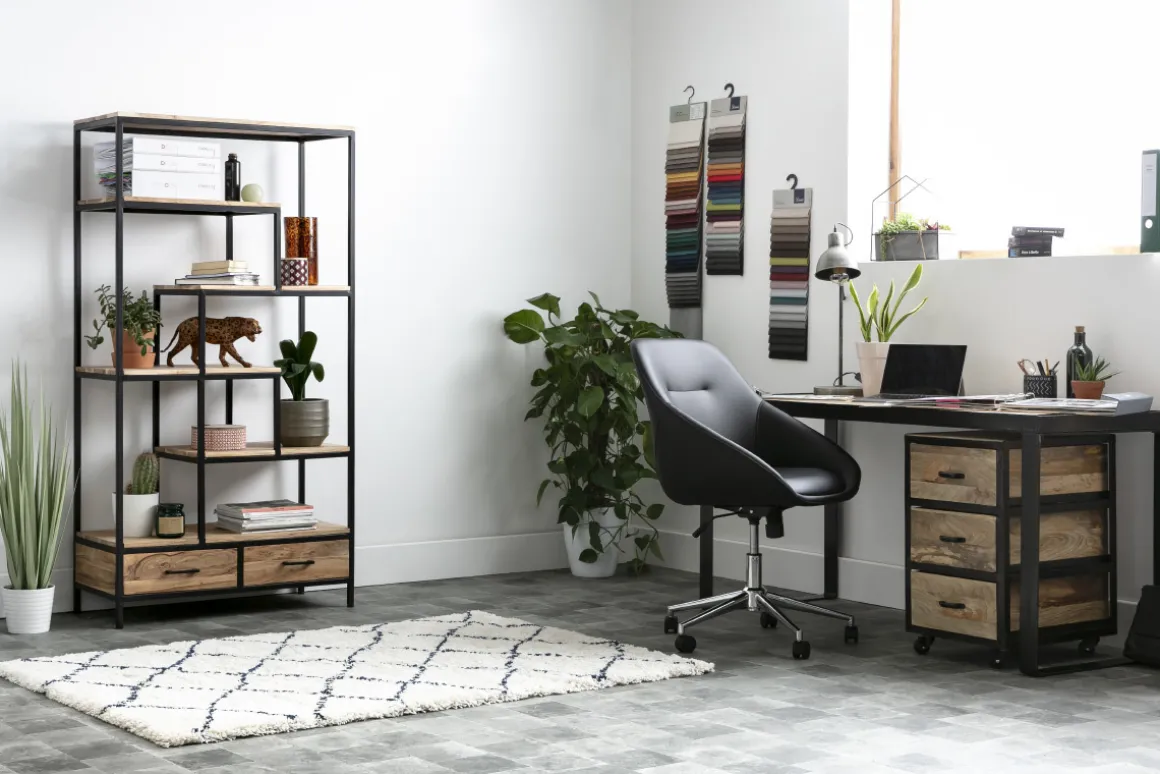 Miliboo Bibliothèque Et Étagère|Bibliothèque Et Étagère-Bibliothèque industrielle en bois massif et métal noir L90 cm JASPE