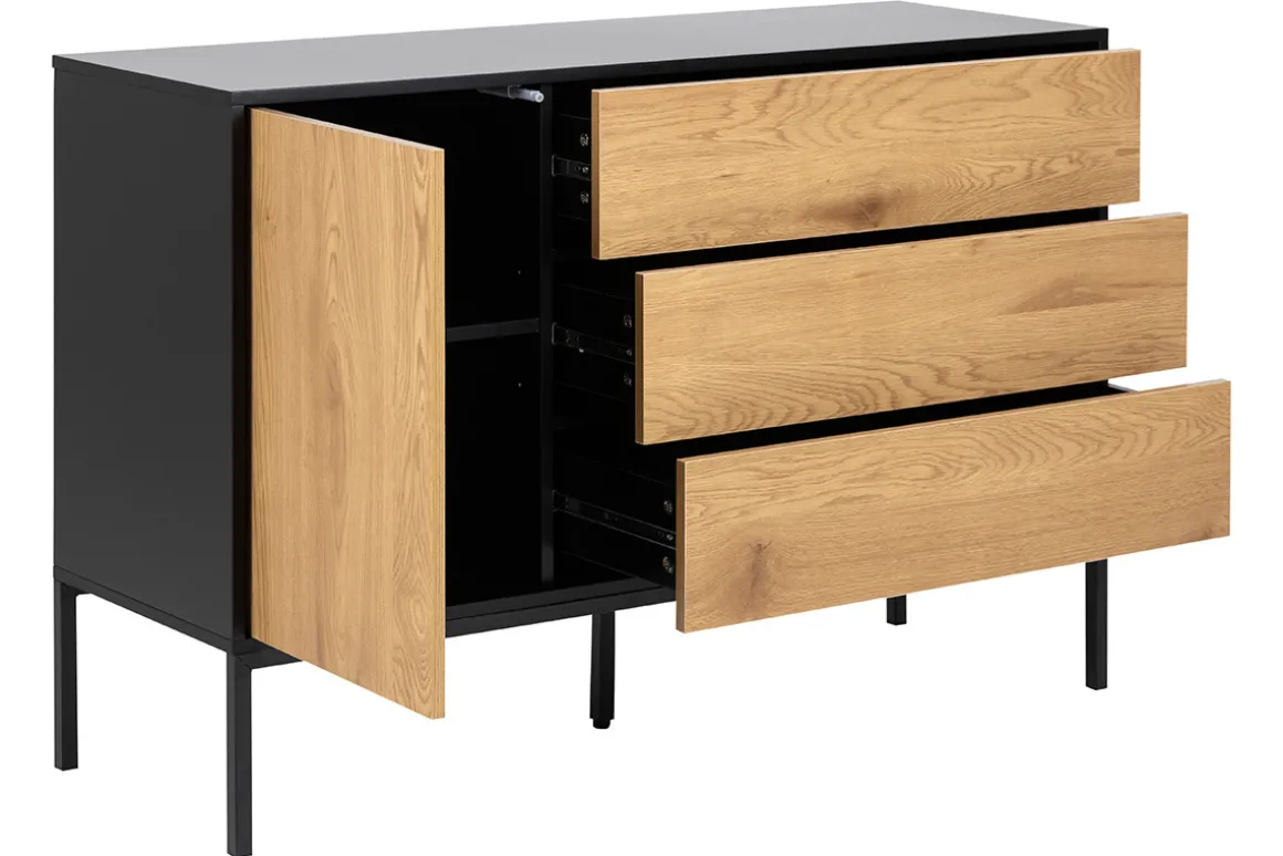 Miliboo Buffet-Buffet bas industriel finition bois clair et métal noir 1 porte 3 tiroirs L120 cm TRESCA