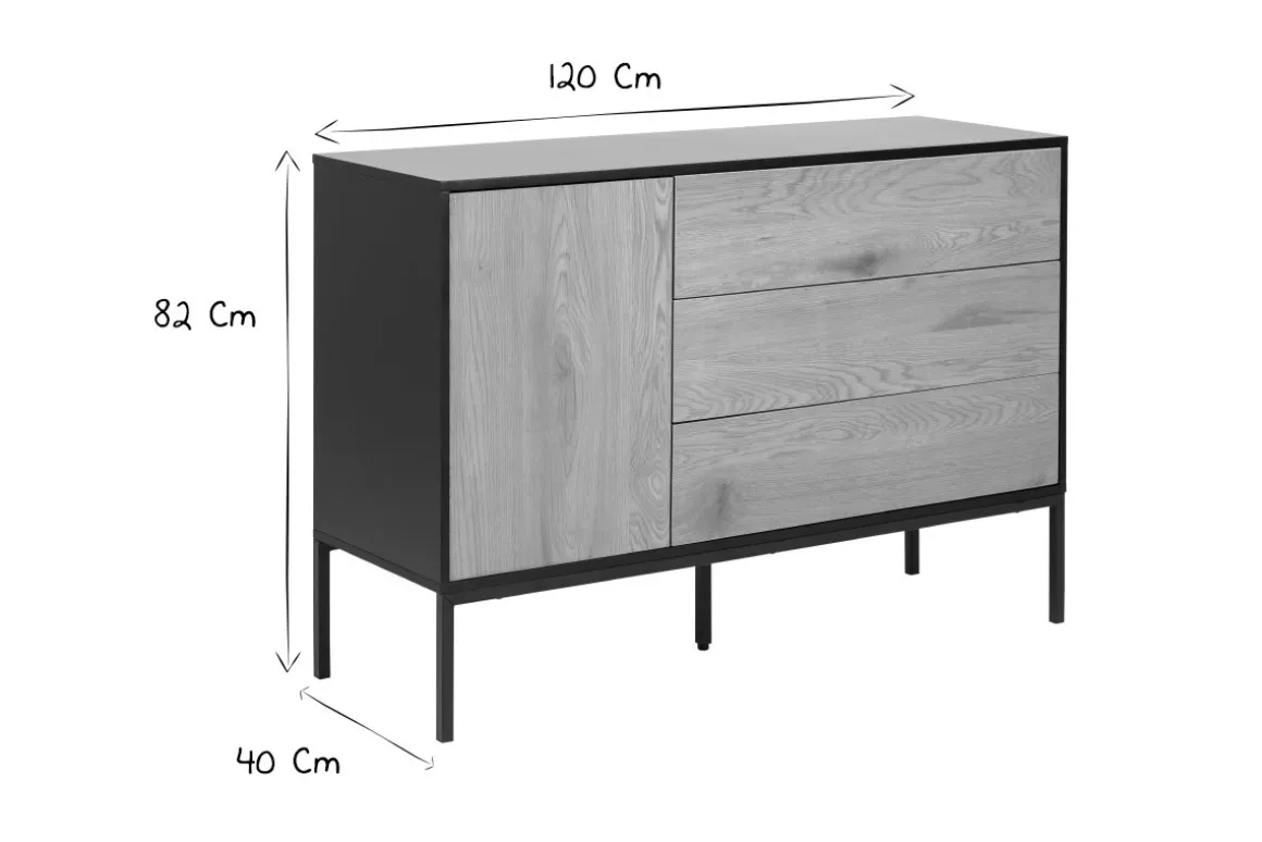Miliboo Buffet-Buffet bas industriel finition bois clair et métal noir 1 porte 3 tiroirs L120 cm TRESCA