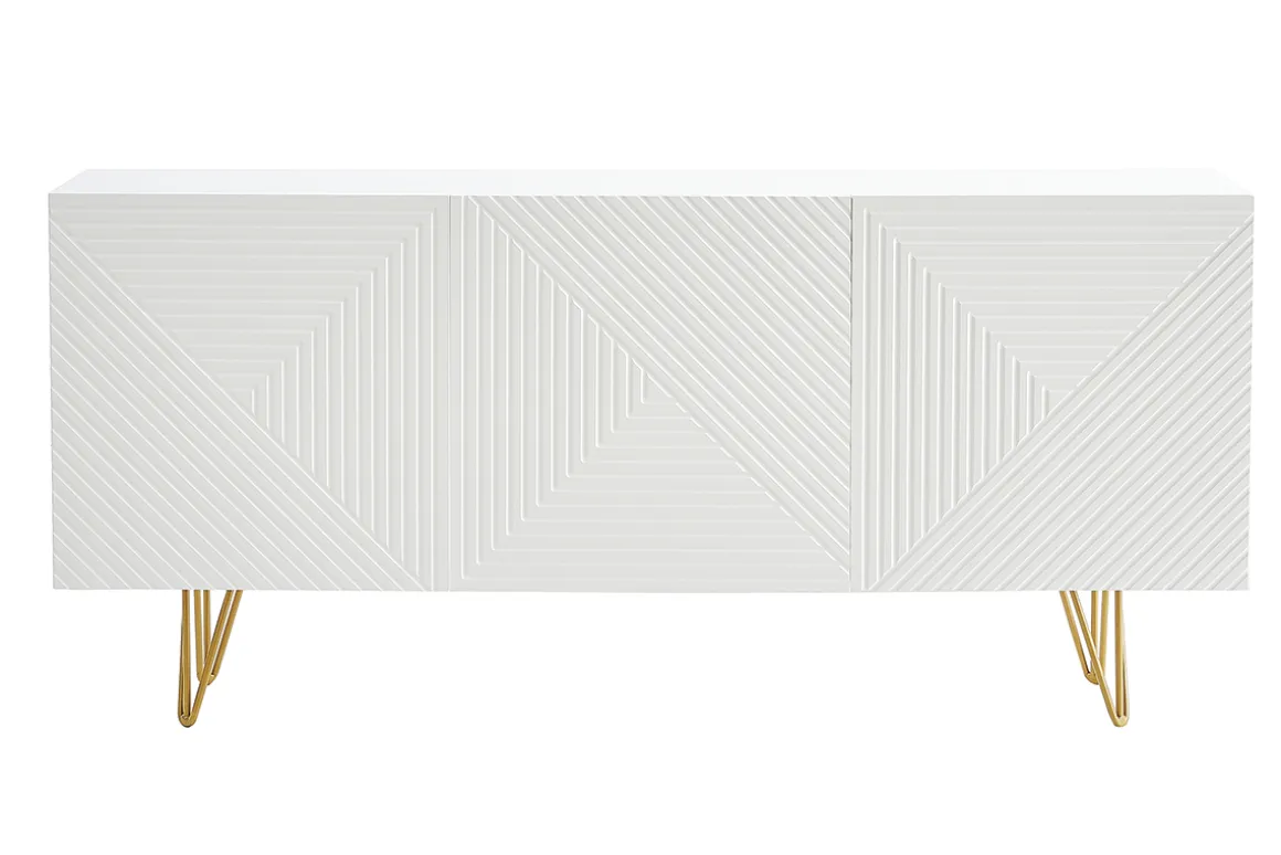 Miliboo Buffet-Buffet design blanc et métal doré 3 portes L160 cm OZEN