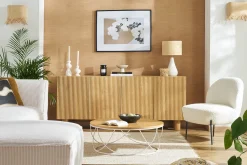 Miliboo Buffet-Buffet design en bois clair chêne massif gravé 4 portes L180 cm GOSHI