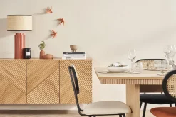 Miliboo Buffet-Buffet design en bois clair chêne massif gravé et métal noir 4 portes L180 cm ARCHIPEL