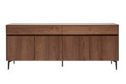 Miliboo Buffet-Buffet design en bois foncé noyer et métal noir 4 portes 2 tiroirs L180 cm BLISS