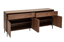 Miliboo Buffet-Buffet design en bois foncé noyer et métal noir 4 portes 2 tiroirs L180 cm BLISS