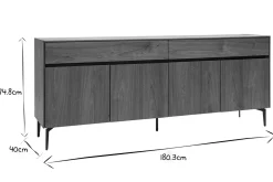 Miliboo Buffet-Buffet design en bois foncé noyer et métal noir 4 portes 2 tiroirs L180 cm BLISS