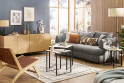 Miliboo Buffet-Buffet design finition bois clair chêne et métal noir 2 portes 4 tiroirs L180 cm ALASKA