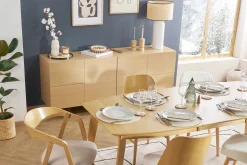 Miliboo Buffet-Buffet design finition bois clair chêne et métal noir 2 portes 4 tiroirs L180 cm ALASKA