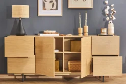 Miliboo Buffet-Buffet design finition bois clair chêne et métal noir 2 portes 4 tiroirs L180 cm ALASKA