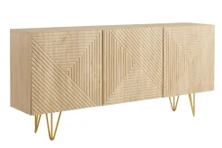 Miliboo Buffet-Buffet design gravé finition bois clair chêne et métal doré 3 portes L160 cm OZEN