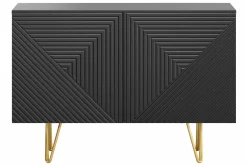 Miliboo Buffet-Buffet design gravé noir et métal doré 2 portes L107 cm OZEN