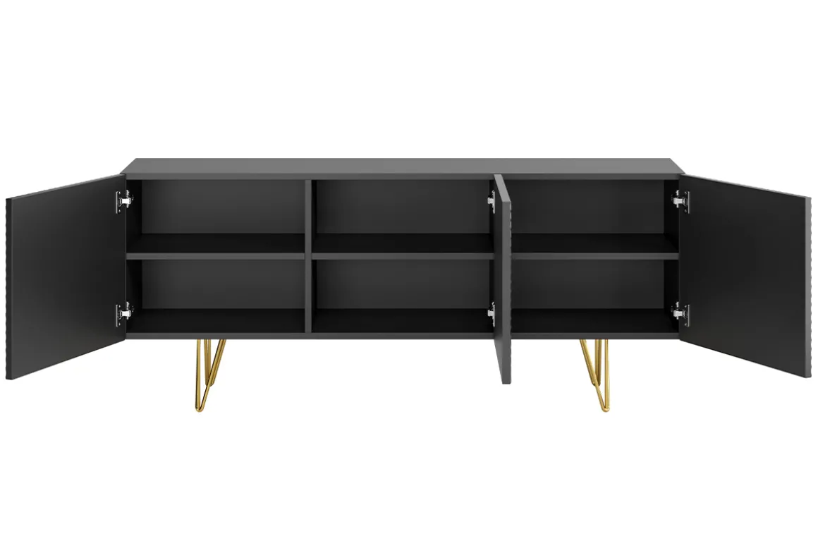 Miliboo Buffet-Buffet design gravé noir et métal doré 3 portes L160 cm OZEN