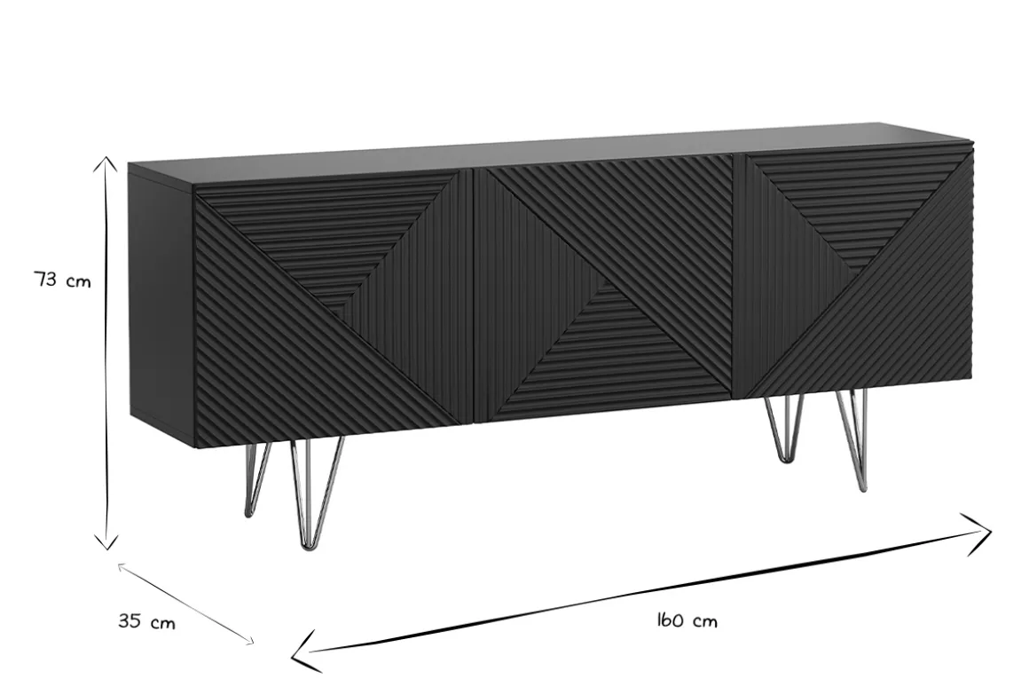Miliboo Buffet-Buffet design gravé noir et métal doré 3 portes L160 cm OZEN