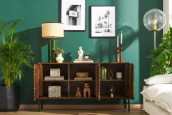 Miliboo Buffet-Buffet en bois foncé manguier massif et métal noir 3 portes L140 cm ONDA