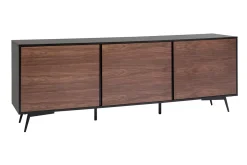Miliboo Buffet-Buffet en bois foncé noyer, noir mat et métal noir 3 portes L200 cm MERMOZ