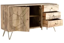 Miliboo Buffet-Buffet gravé en bois manguier massif et métal doré 2 portes 3 tiroirs L145 cm LINIUM
