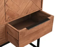 Miliboo Buffet-Buffet haut à motifs chevrons en bois massif et métal noir 2 portes 2 tiroirs STICK