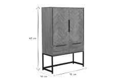 Miliboo Buffet-Buffet haut à motifs chevrons en bois massif et métal noir 2 portes 2 tiroirs STICK