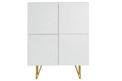 Miliboo Buffet|Meuble D'entrée-Buffet haut design gravé blanc mat et métal doré 4 portes L86 cm OZEN