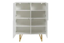 Miliboo Buffet|Meuble D'entrée-Buffet haut design gravé blanc mat et métal doré 4 portes L86 cm OZEN