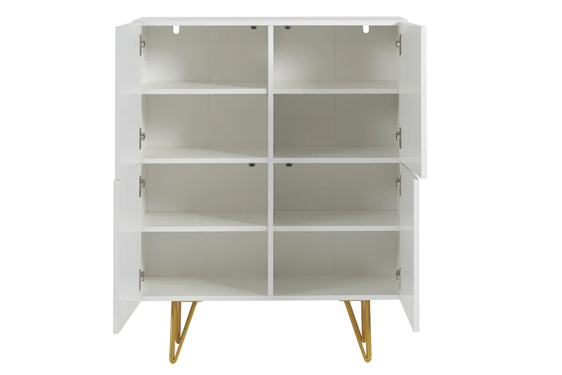 Miliboo Buffet|Meuble D'entrée-Buffet haut design gravé blanc mat et métal doré 4 portes L86 cm OZEN