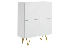 Miliboo Buffet|Meuble D'entrée-Buffet haut design gravé blanc mat et métal doré 4 portes L86 cm OZEN