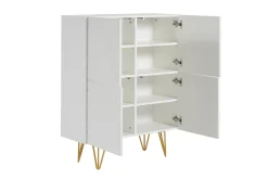 Miliboo Buffet|Meuble D'entrée-Buffet haut design gravé blanc mat et métal doré 4 portes L86 cm OZEN