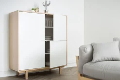 Miliboo Buffet-Buffet haut scandinave bois et blanc 4 portes L110 cm SID