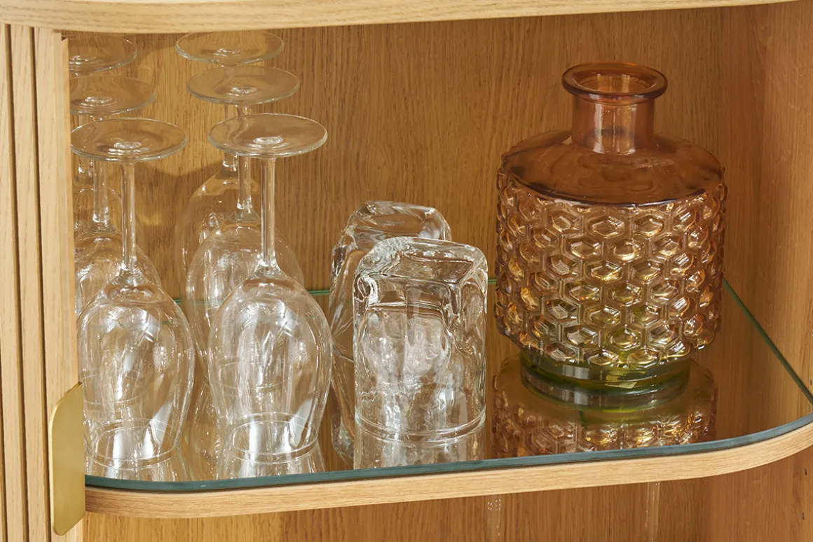 Miliboo Buffet|Meuble D'entrée-Buffet haut vintage avec portes coulissantes bois clair chêne L70 cm EPIC