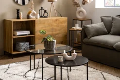 Miliboo Buffet-Buffet industriel en bois manguier massif et métal noir 2 portes L145 cm YPSTER