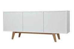 Miliboo Buffet-Buffet scandinave blanc brillant et finition bois clair 2 portes 2 tiroirs L160cm MELKA