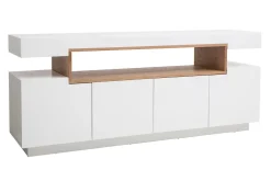 Miliboo Buffet-Buffet scandinave blanc mat et bois 4 portes L180 cm LIVO