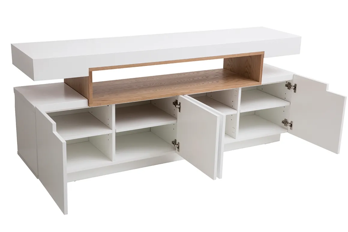 Miliboo Buffet-Buffet scandinave blanc mat et bois 4 portes L180 cm LIVO